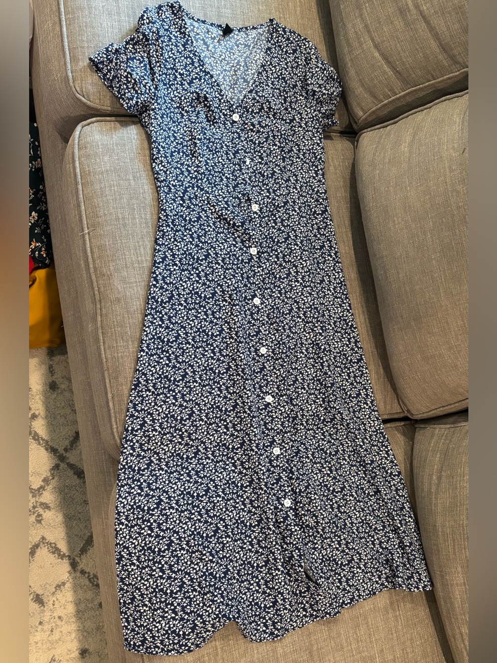 Navy Floral Button-Front Women’s Dress